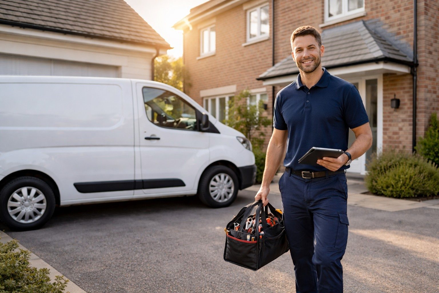 Local boiler repair engineer arriving at Leeds home for servicing and repairs